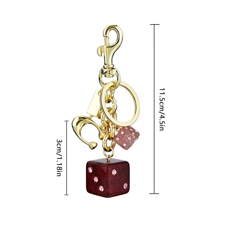 Fashion Pink Size Dice Crystal Drip Alphabet Keychain Student Ladies Jewelry Bag Gift Pendant Keyring Accessories